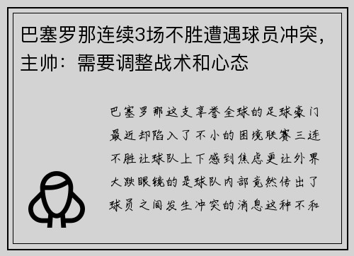 巴塞罗那连续3场不胜遭遇球员冲突，主帅：需要调整战术和心态
